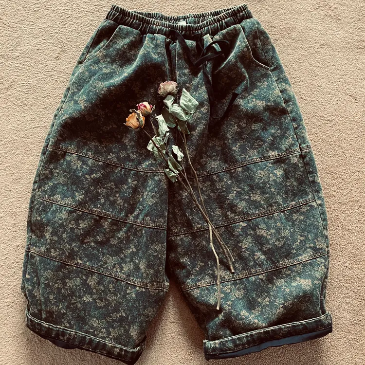 小杨冬季上新复古田园慵懒清新小花棉裤 裤长85臀围148