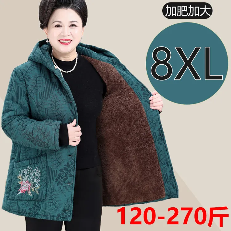 胖妈妈冬季加绒加厚中老年女装棉衣外套保暖棉服老年人200斤加肥