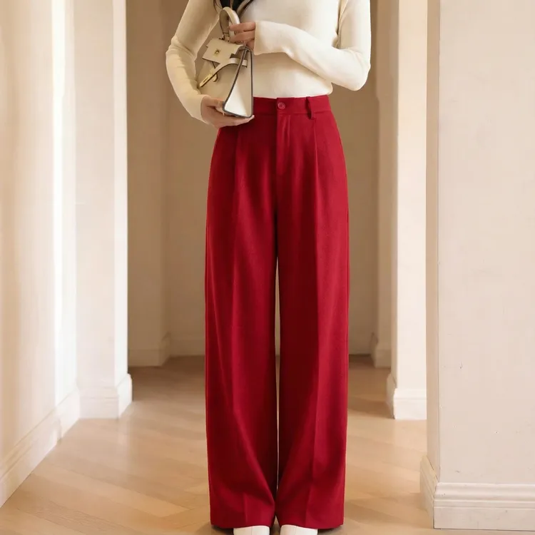 FANRUI/泛芮 「艺构绯棱」羊毛纯色简约垂感显瘦百搭直筒裤B20077