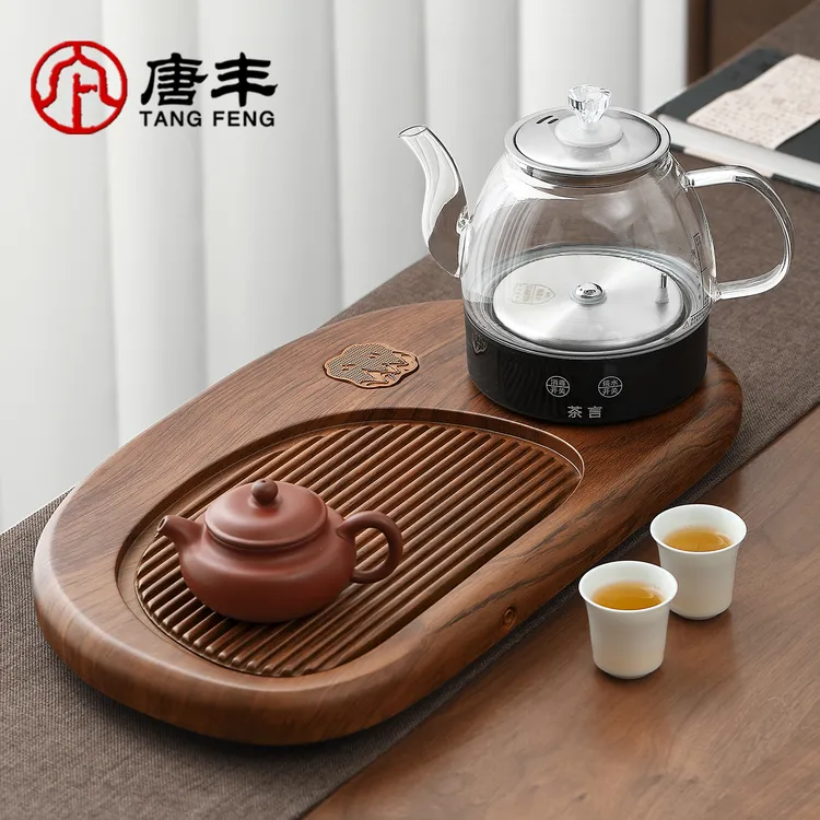 唐丰茶盘带玻璃烧水壶2025新款家用现代轻奢干泡小茶台沥水茶托盘