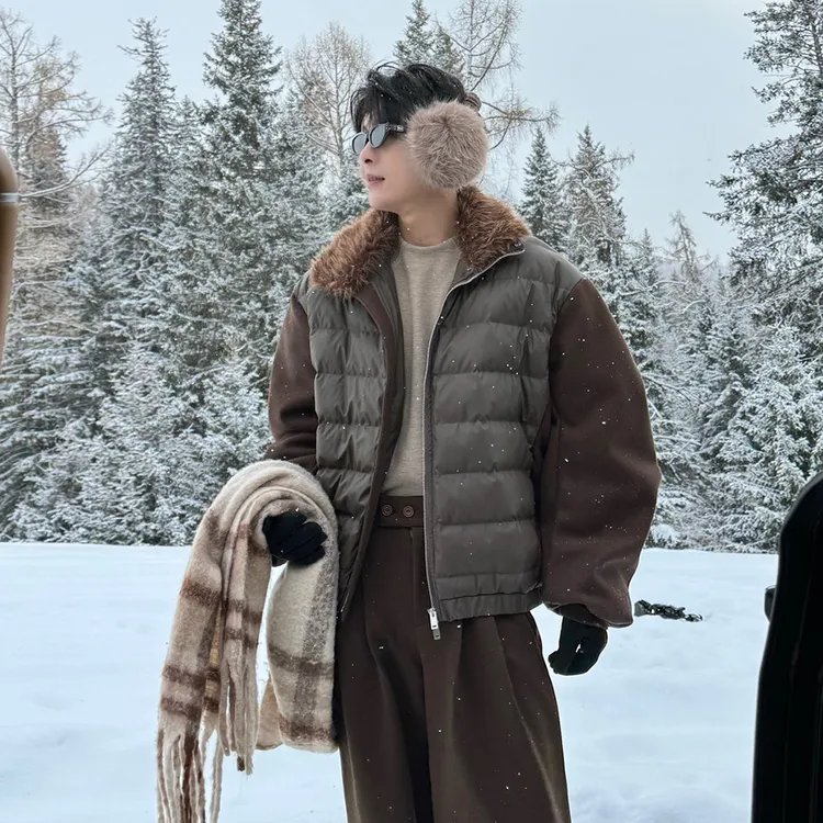 一轩轩轩【鹿谷雪季】冬季拼接cleanfit男短款毛领排骨羽绒服M0128