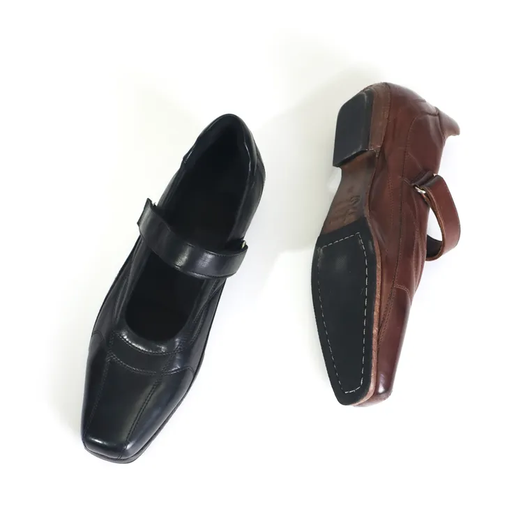 暗黑少女朋克玛丽珍鞋女春夏新款方头胎牛皮黑色中古单鞋H21-31