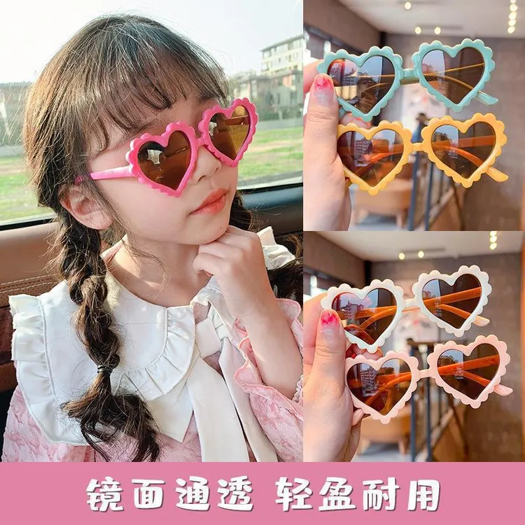 可爱少女时尚异形桃心爱心太阳镜多色配搭儿童女童网红眼睛个性