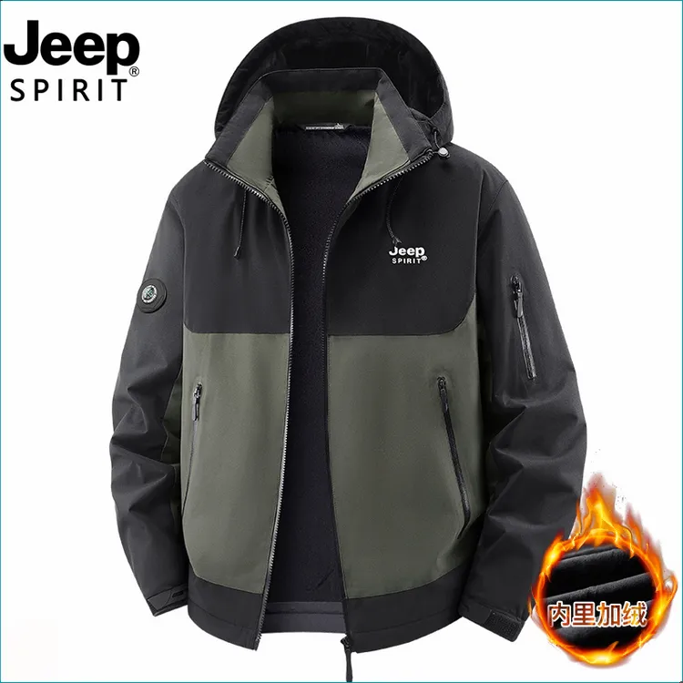 JEEPSPIRIT吉普夹克男士秋冬季新款加绒防风保暖冲锋上衣宽松外套