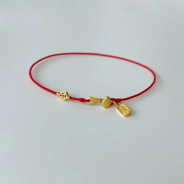 铜合金脚链 脚链盘缠编织红绳本命年黄金色轻奢小众精致女士百搭