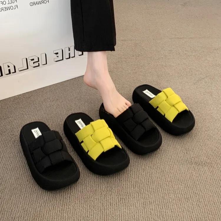编织拖鞋外穿女一字拖2025夏季女鞋新款厚底增高时尚爆款沙滩凉鞋