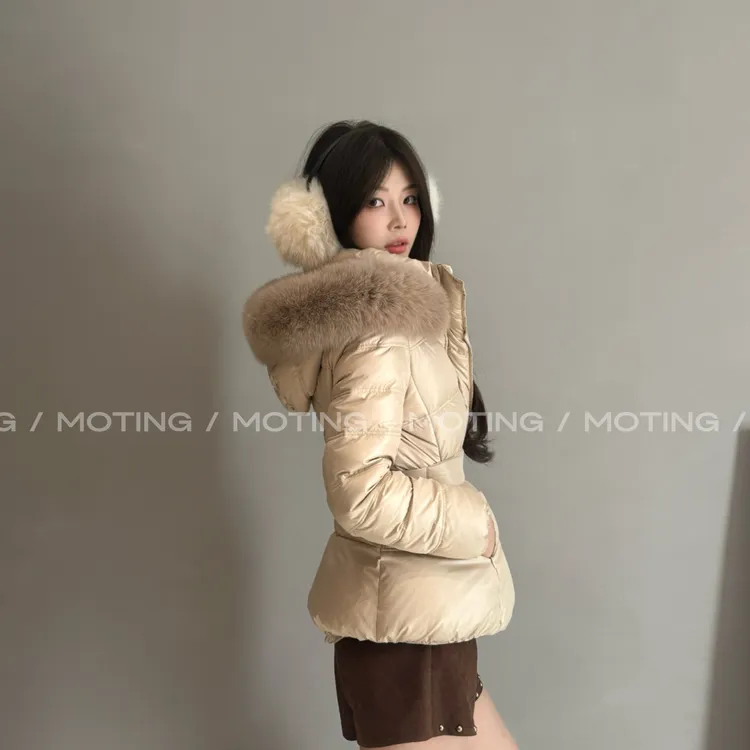 雪雾松岛韩国羽绒服90白鸭绒加厚冬新款真狐狸毛保暖连帽收腰显瘦