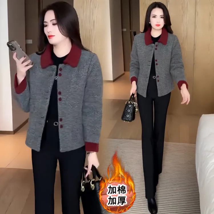 加绒保暖夹棉外套女士短款秋冬季新款大码女装夹克衫宽松显瘦上衣