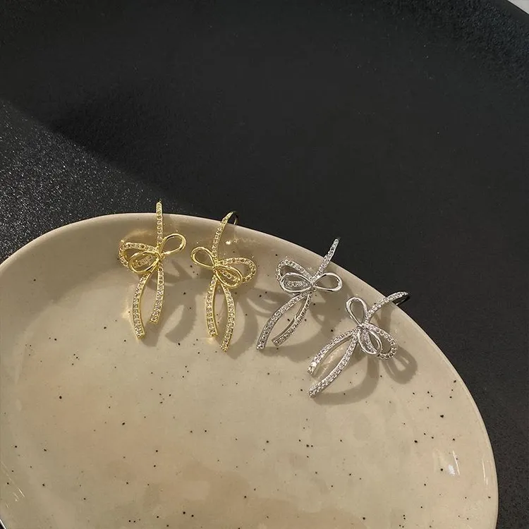 铜合金锆石耳饰 新款时尚耳钩耳环设计感精致蝴蝶结简约个性高级