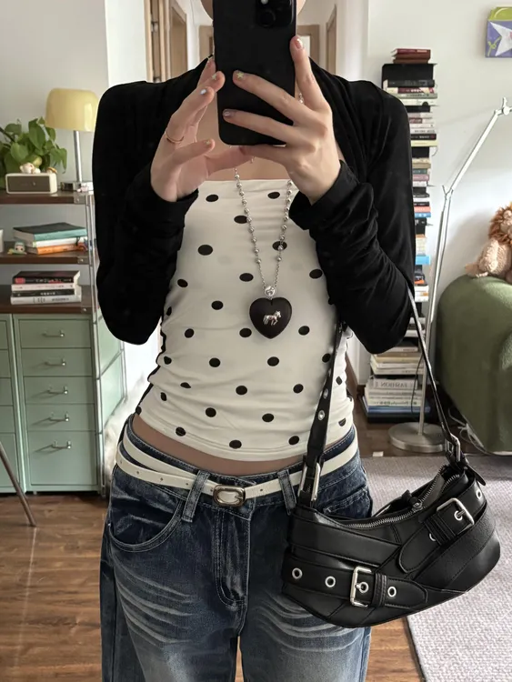twomillion假两件坎肩抹胸针织上衣女早秋设计感印花长袖T恤女