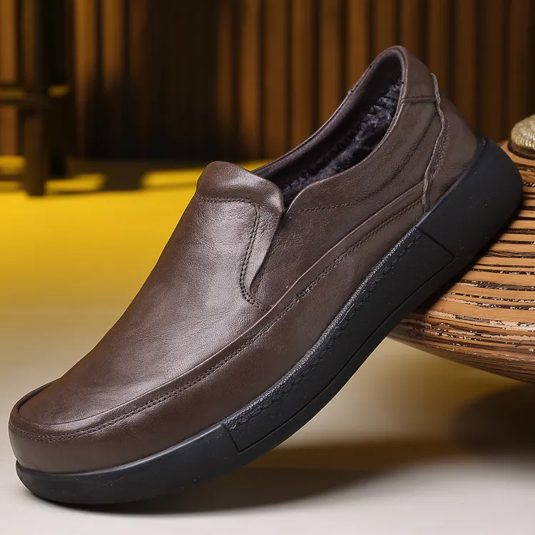 8513渡诺班尼头层牛皮男款一脚蹬加绒棉鞋橡胶底软底软面休闲男鞋