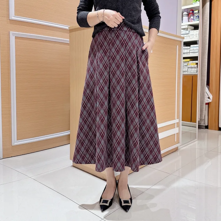 高档南韩气质格子单裙5-8050松紧腰款单裙半身裙/长78厘米