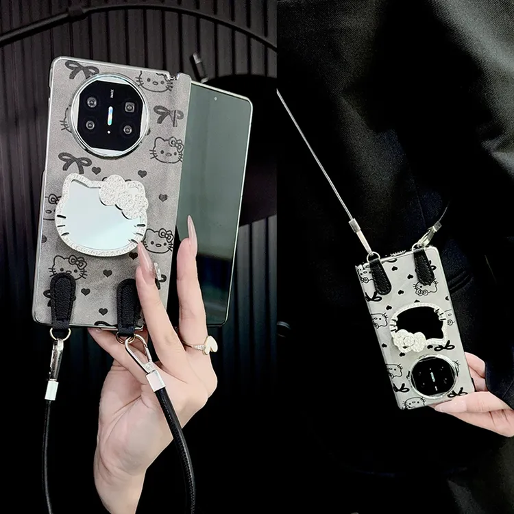 适用华为matex5手机壳折叠屏中轴新款x6典藏版x3高级感皮纹卡通女