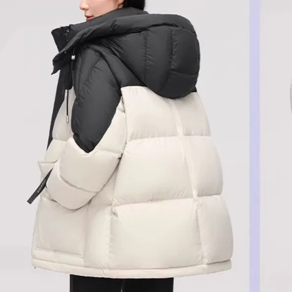 2025年冬季新款服短款时尚韩版加厚小众拼色连帽外套棉衣保暖棉服