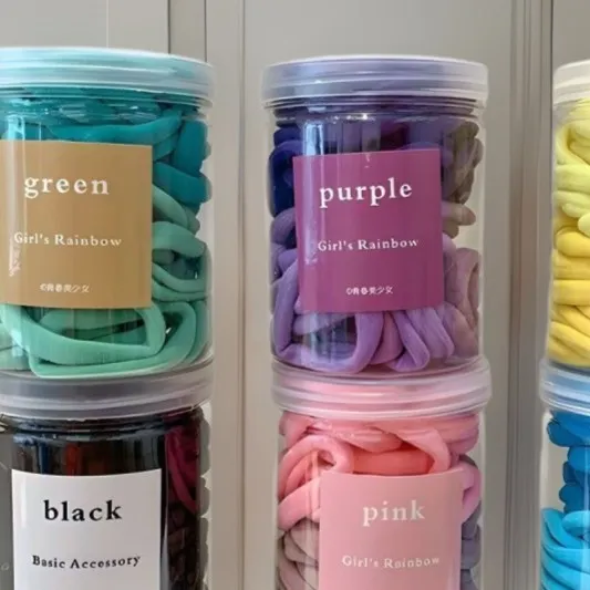 糖果色50根高弹力罐装发圈毛巾圈甜美彩色皮筋发绳头绳发圈高级