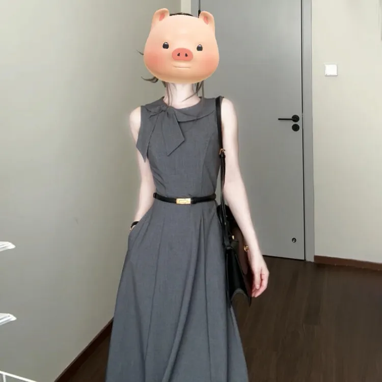 【现货+运补】灰色无袖背心连衣裙子女装夏季新款巨好看收腰裙4217