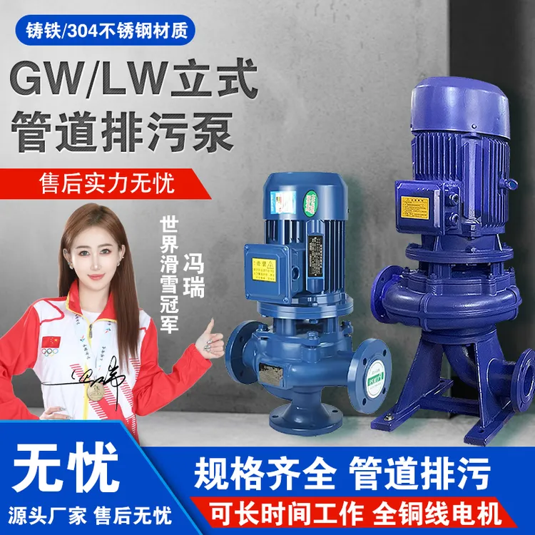 GW/LW管道泵380v 立式大流量废水排污离心泵无堵塞污水泥浆增压泵