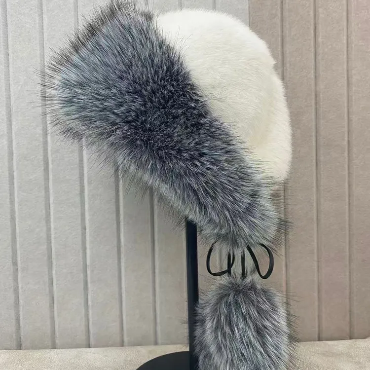 2025新款仿真水貂绒毛毛帽子女秋冬洋气蒙古帽妈妈加厚保暖包头帽