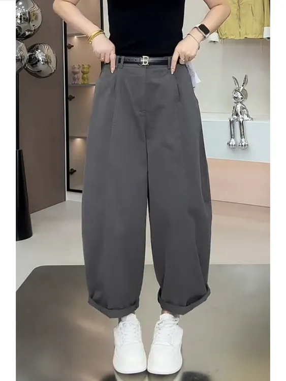 秋季新款高腰显瘦韩版哈伦休闲裤女梨型大码百搭小个子九分阔腿裤