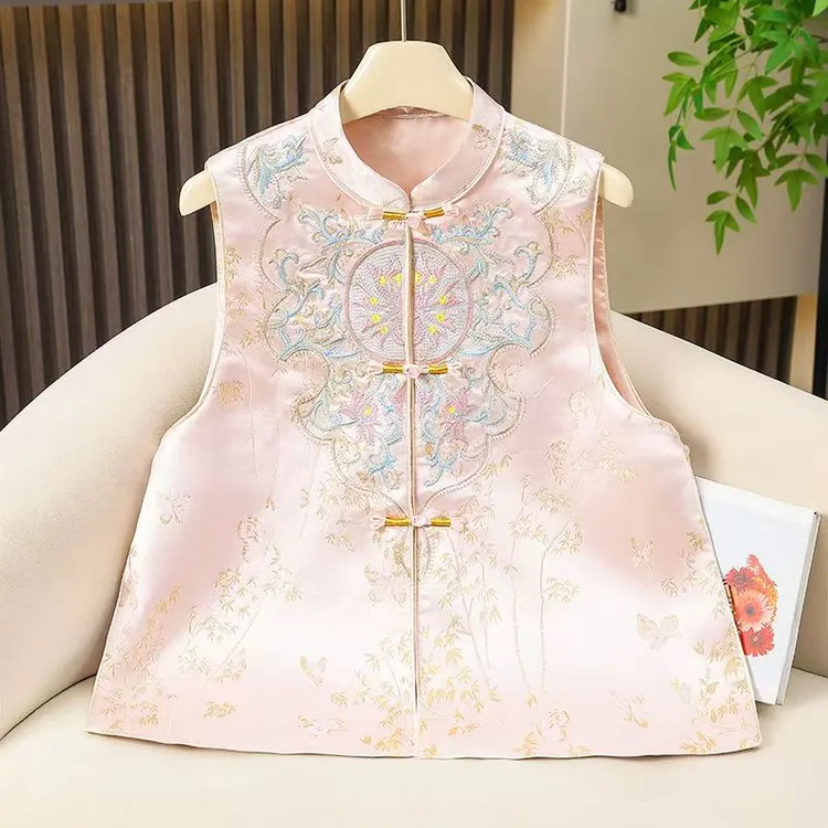 女刺绣马甲马夹国风复古无袖外套夏装古装古风民族风