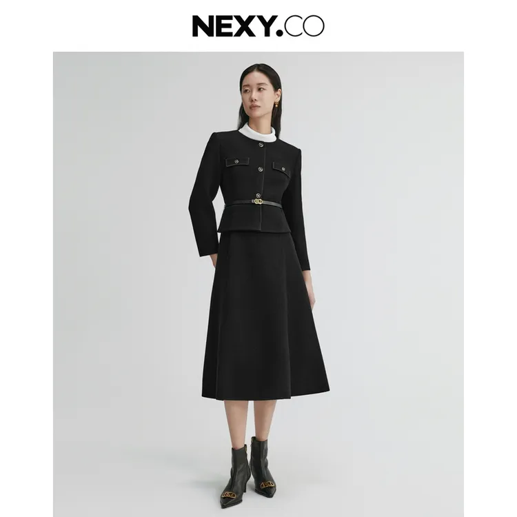 NEXY.CO/奈蔻小香风气质复古法式收腰连衣裙XF05598U7/XF05575W0