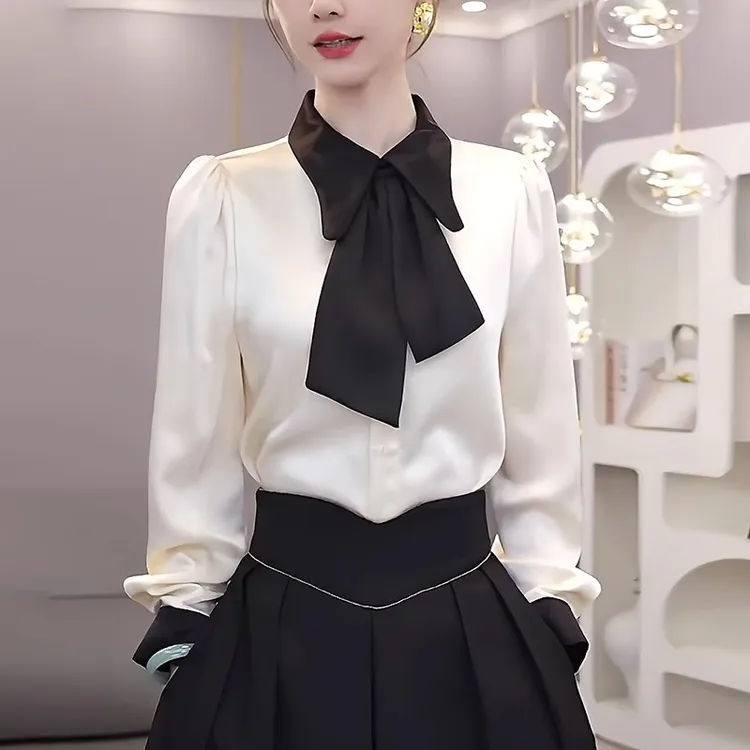 法式缎面长袖衬衫女2025夏季新款高级感气质休闲显瘦别致小衫上衣