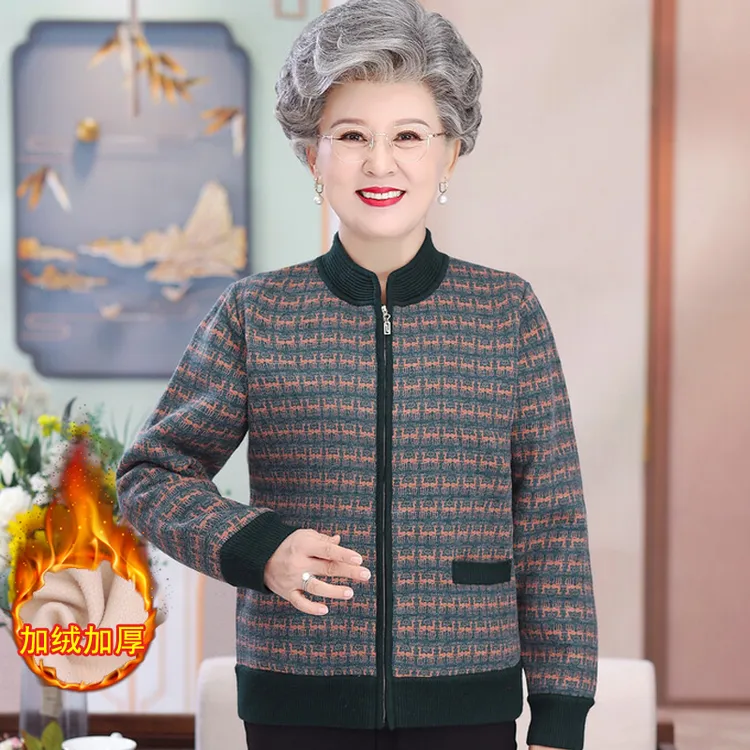 中老年加绒加厚毛衣老年人冬装女