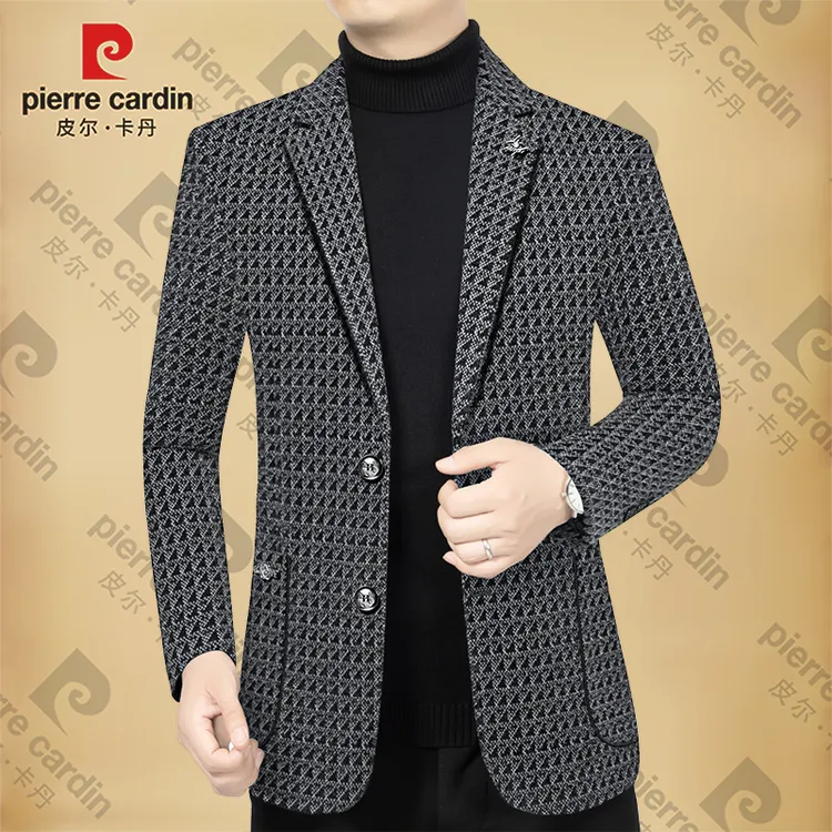 皮尔卡丹男士新款高档商务休闲秋冬季西服中年爸爸西装领男装潮流