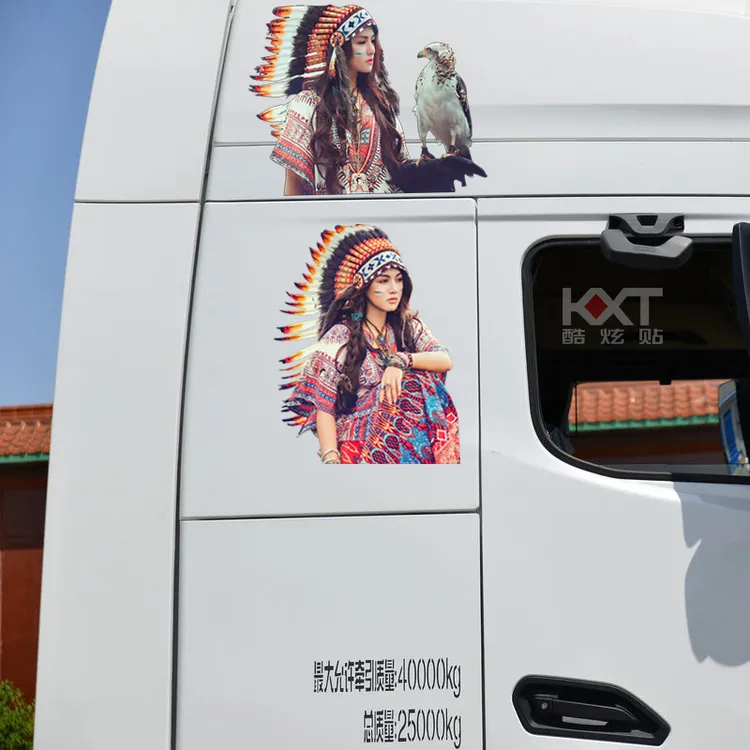 印第安人货车贴纸车顶导流罩个性动漫美女车贴大卡车装饰用品贴画