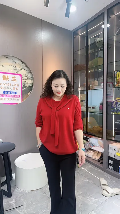 1300时尚新款圆领带披肩针织上衣66060