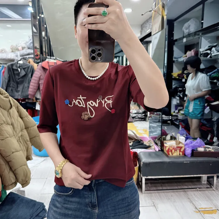 秋款优质短袖3色毛线花上衣96106欧美