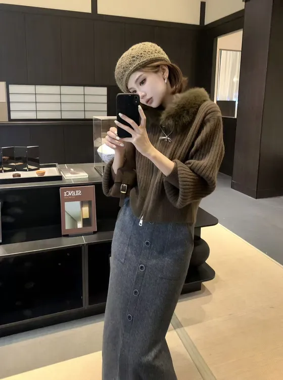 【芝士Cheese】纽约冬时令 冬季简约百搭复古双拉链毛衣外套