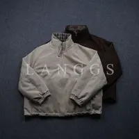 LANGGS&浪叔 25冬季90白鸭绒立领麂皮老钱风俩面穿羽绒服-82553