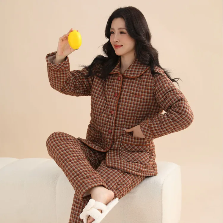 姬玛冬季三层加绒加厚夹棉保暖女士家居服套装259183
