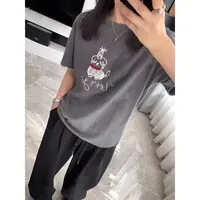 清仓福利款-韩系百搭【重工卡通刺绣小狗】宽松短袖T恤女上衣25065