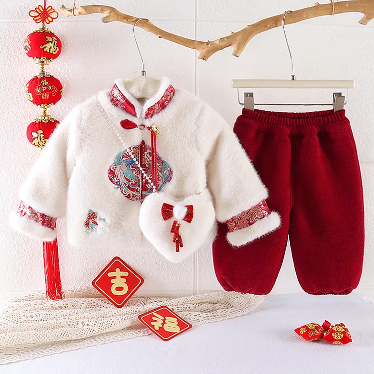 【凤绣呈祥】婴幼儿宝宝套装冬季加厚加棉中国风喜庆拜年服婴儿女童
