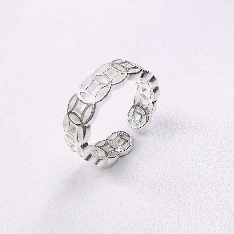 足银戒指 999纯银钱币戒指女小众轻奢设计感素圈开口食指环送女友