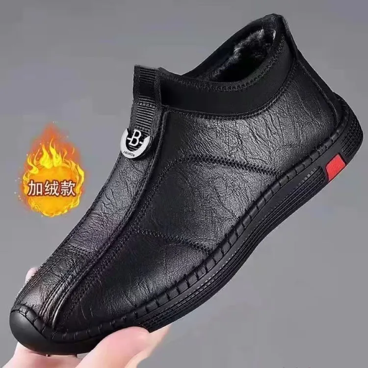 冬季新款中老年抗寒男士防滑皮鞋加绒加厚棉皮鞋保暖软底爸爸棉鞋