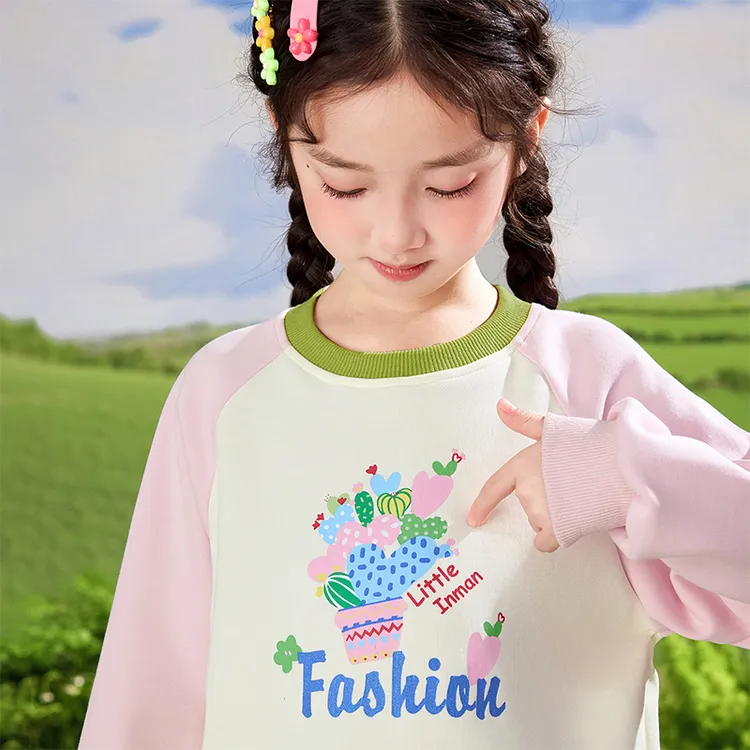 小茵曼女童套头卫衣插肩袖型2025秋儿童圆领休闲上衣GF3851052