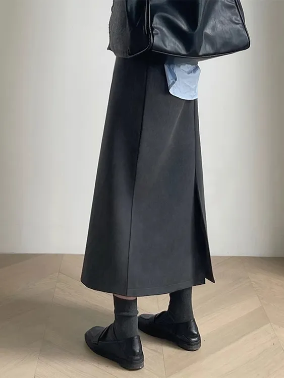 梨形身材西装半身裙女秋季新款大码胖mm高腰宽松显瘦中长款a字裙