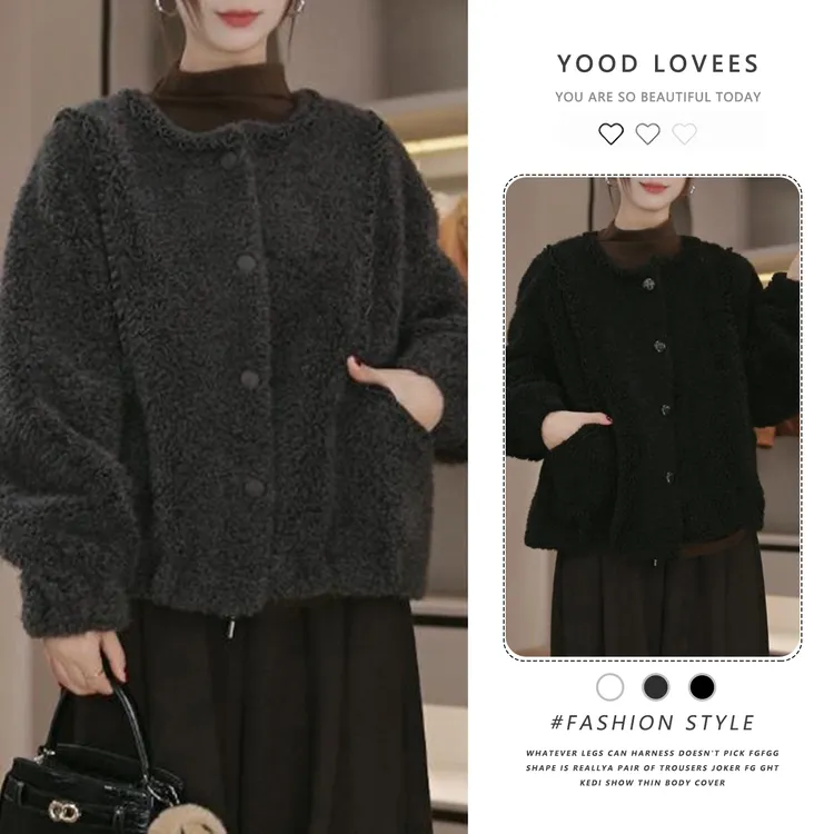 2025新款秋冬时尚洋气高级感圆领日常百搭外套女宽松显瘦百搭上衣