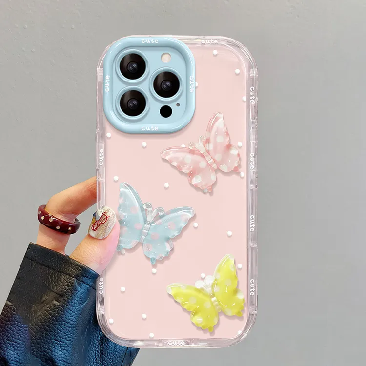 三只蝴蝶适用苹果16promax果冻奶油卡通手机壳华为oppovivo小米