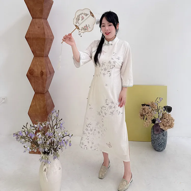码加加51735新中式改良秋季仙气茶服素雅高端气质显瘦大码旗袍