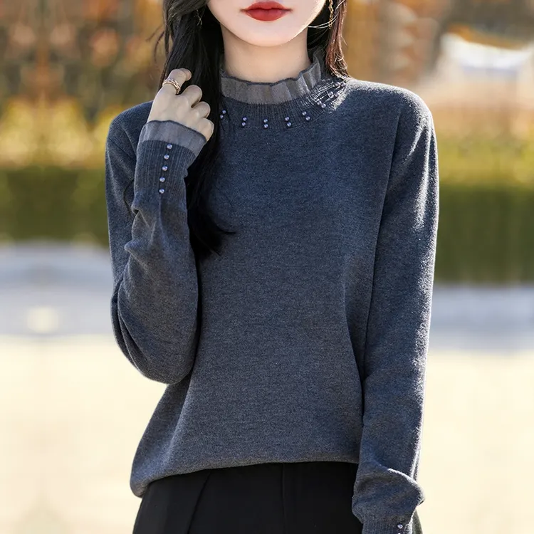 蕾丝打底衫女秋装2025新款洋气针织上衣宽松显瘦薄款百搭大码毛衣