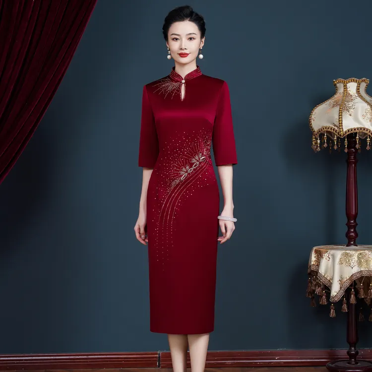 喜婆婆喜妈妈礼服店婚宴装2025秋款旗袍中式高贵醋酸结婚长辈衣服
