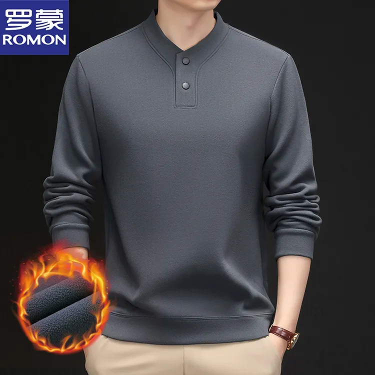 罗蒙冬季双面德绒半高领男士卫衣国风加绒保暖长袖T恤加厚打底衫