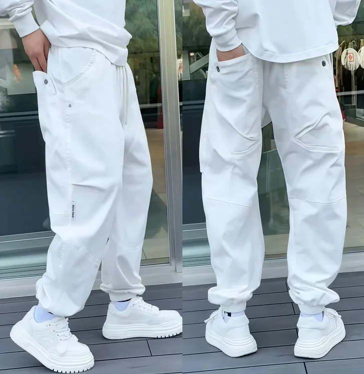 2025秋季新款潮牌简约纯色束脚休闲裤男士宽松百搭美式工装哈伦裤