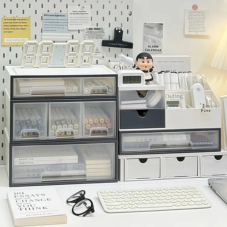 桌面收纳盒抽屉式大容量办公室学生书桌文具杂物整理盒工位置物架