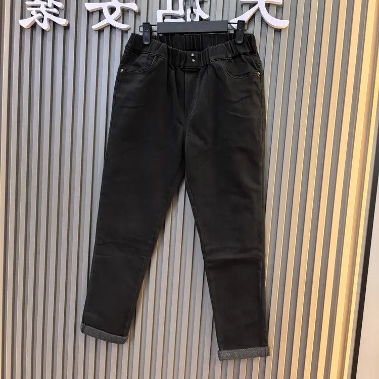 2537（小脚裤抓绒）休闲百搭松紧腰牛仔裤女款长裤