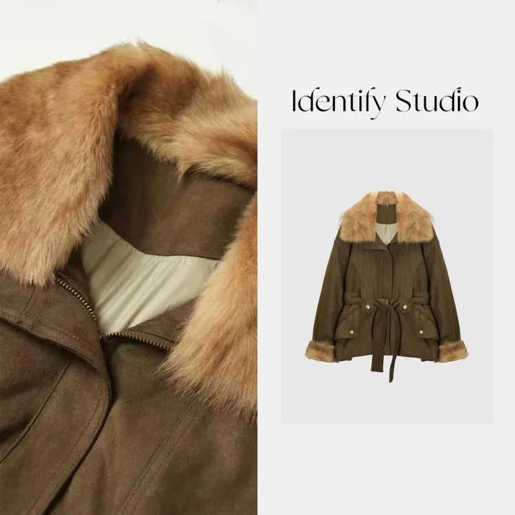 IDENTIFY冬季托斯卡纳毛领设计腰带收腰羊毛外套25AWZX11015046